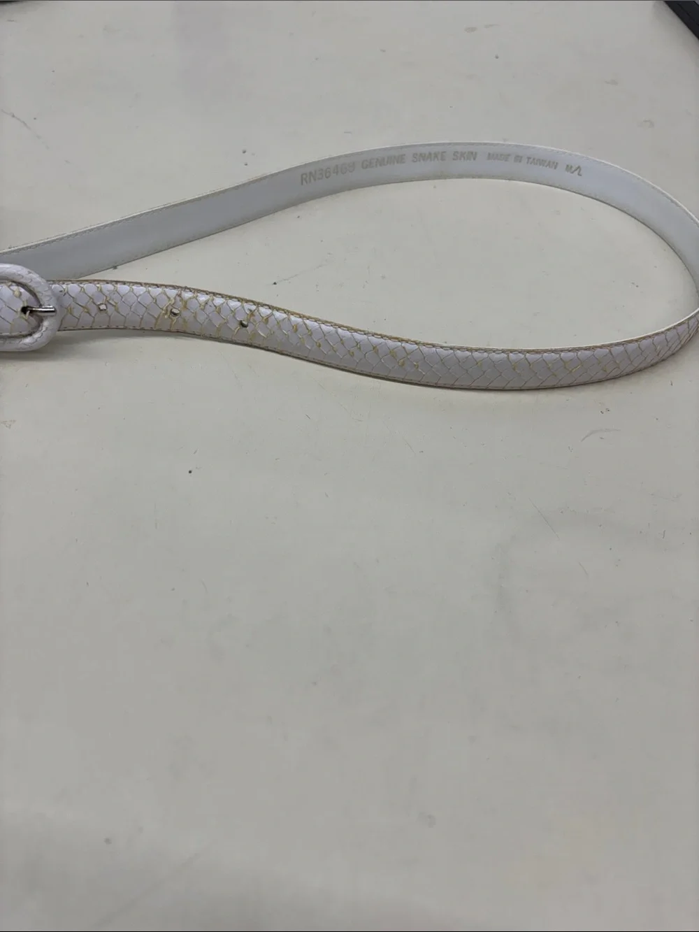 Slim Snake Skin White Women's Belt with Subtle Gold Accents